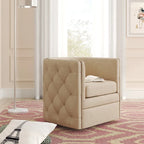 Fauteuil d'appoint pivotant capitonné en cuir pleine fleur crème/marron pour 1 personne