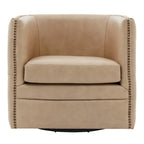 Fauteuil d'appoint pivotant capitonné en cuir pleine fleur crème/marron pour 1 personne