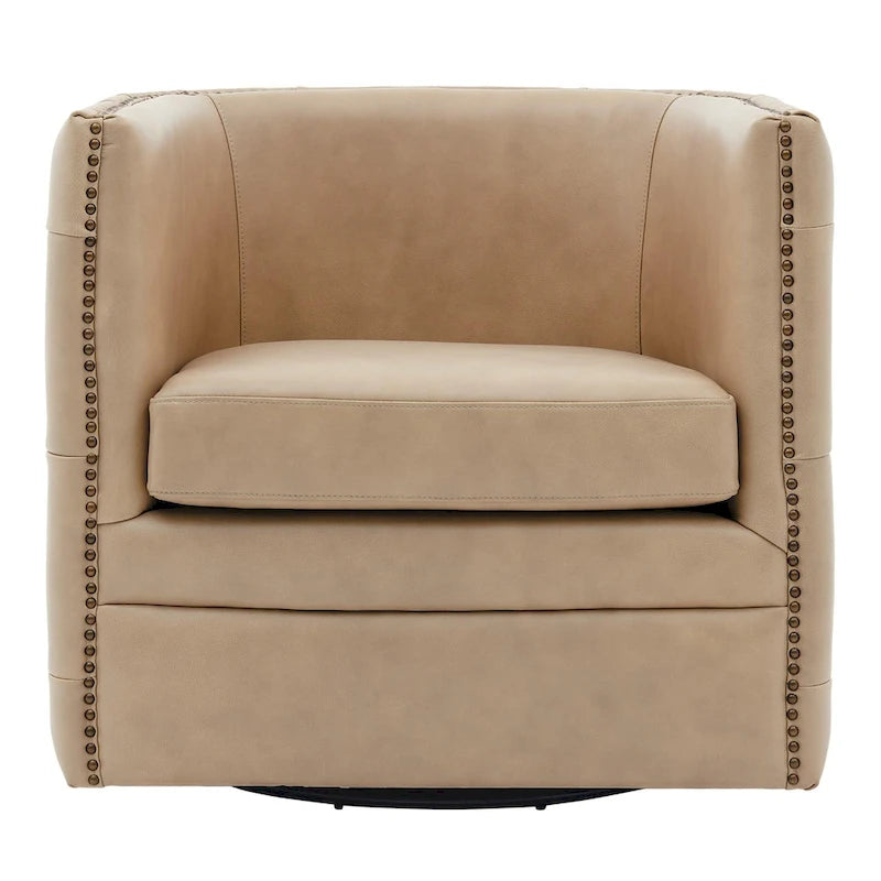 Fauteuil d'appoint pivotant capitonné en cuir pleine fleur crème/marron pour 1 personne