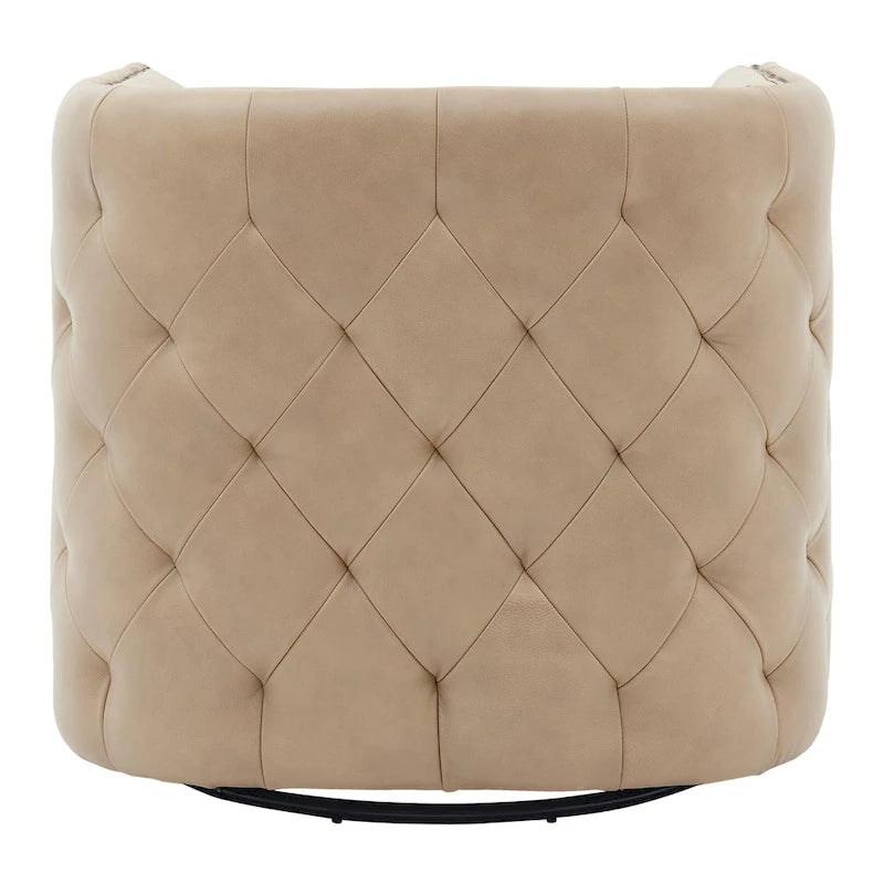 Fauteuil d'appoint pivotant capitonné en cuir pleine fleur crème/marron pour 1 personne