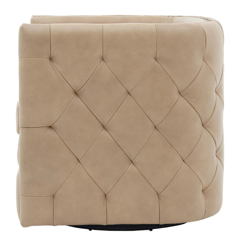 Fauteuil d'appoint pivotant capitonné en cuir pleine fleur crème/marron pour 1 personne