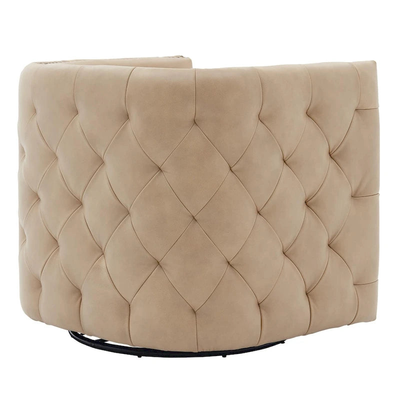 Fauteuil d'appoint pivotant capitonné en cuir pleine fleur crème/marron pour 1 personne
