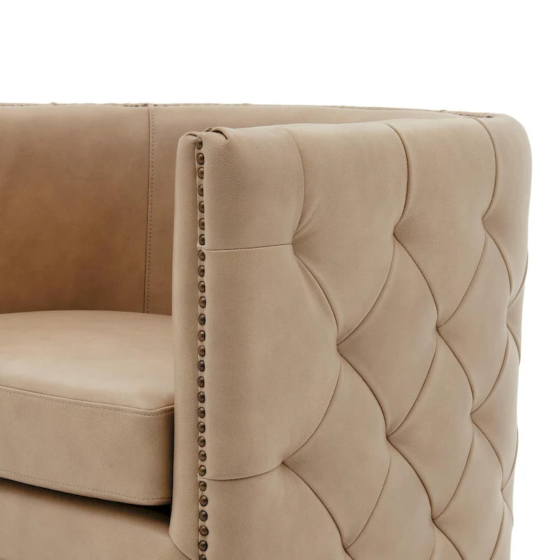 Fauteuil d'appoint pivotant capitonné en cuir pleine fleur crème/marron pour 1 personne