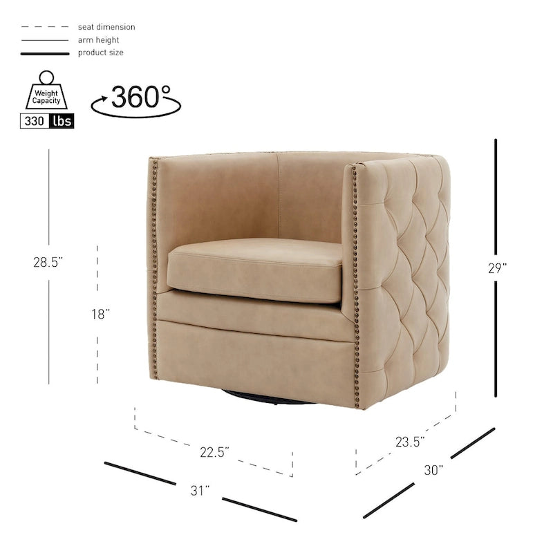 Fauteuil d'appoint pivotant capitonné en cuir pleine fleur crème/marron pour 1 personne