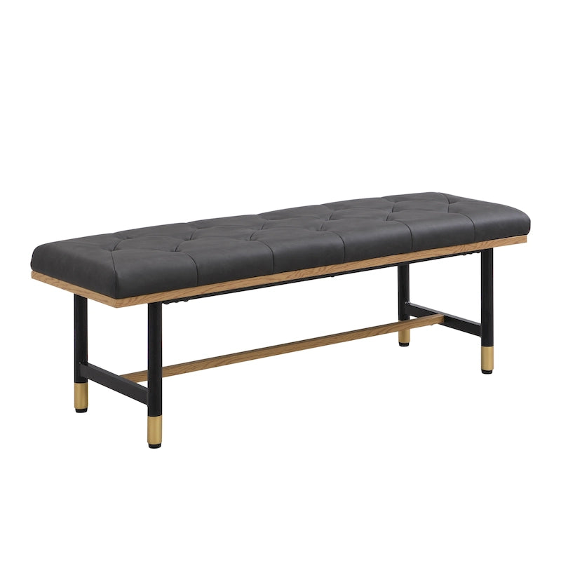 Banc de bout de lit en similicuir avec pieds en métal doré – Gris / Marron / Beige, Moderne capitonné, Pour 2 utilisateurs