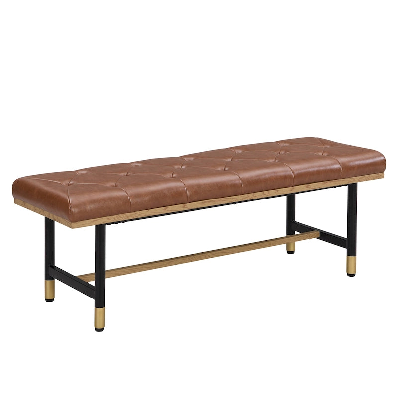Banc de bout de lit en similicuir avec pieds en métal doré – Gris / Marron / Beige, Moderne capitonné, Pour 2 utilisateurs