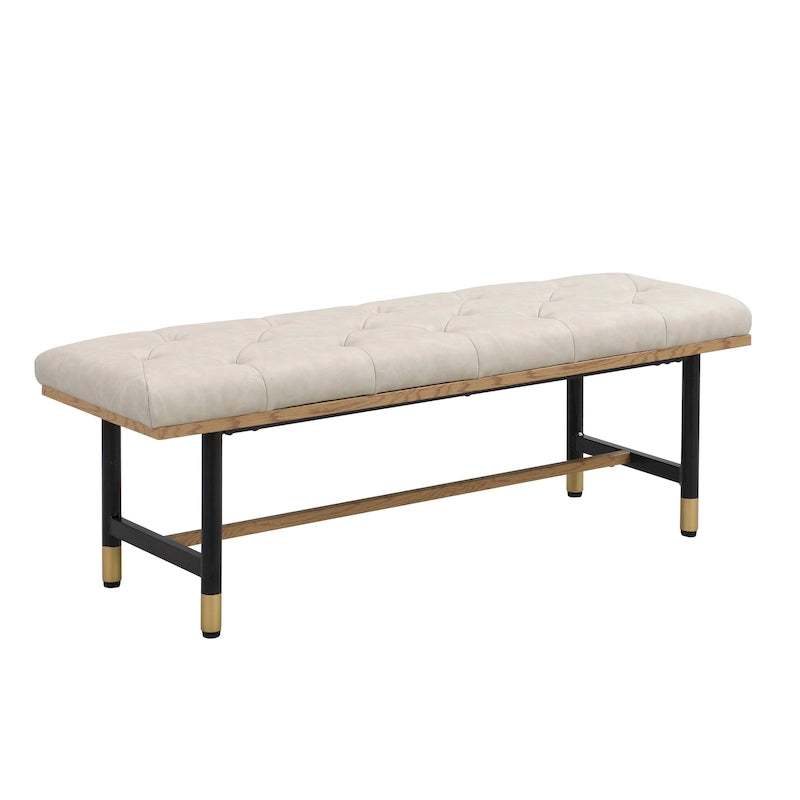 Banc de bout de lit en similicuir avec pieds en métal doré – Gris / Marron / Beige, Moderne capitonné, Pour 2 utilisateurs