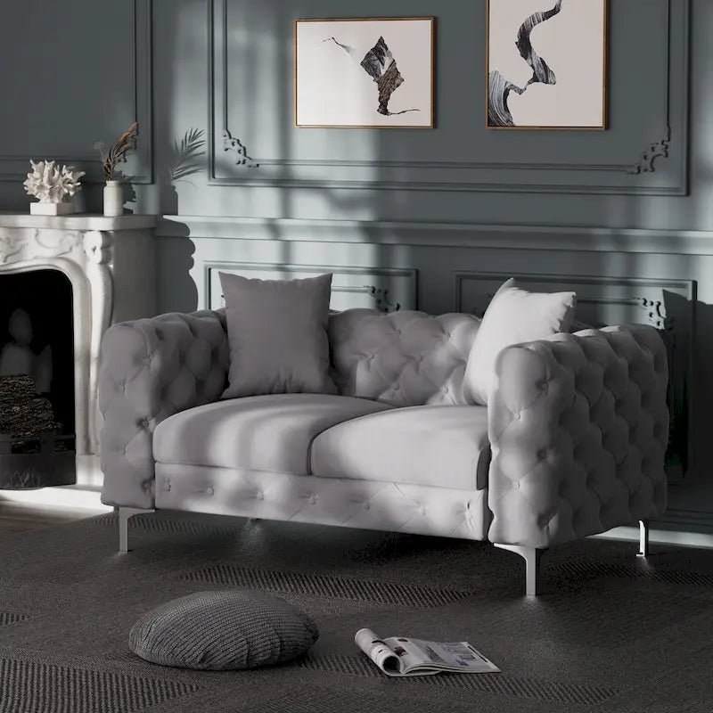 Causeuse 2 places en velours hollandais beige / bleu / gris / noir