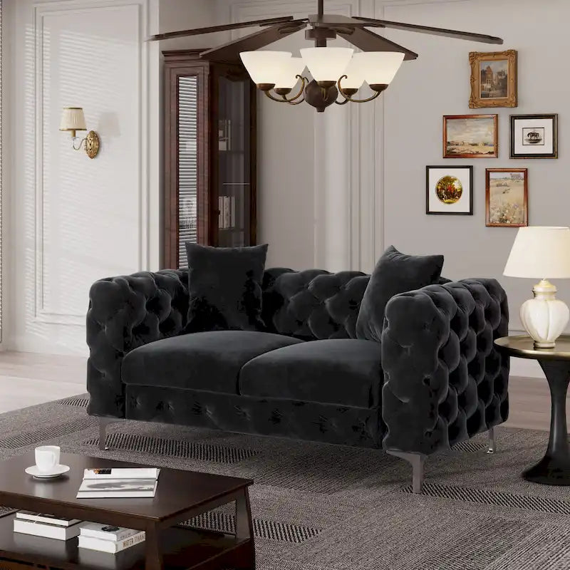 Causeuse 2 places en velours hollandais beige / bleu / gris / noir