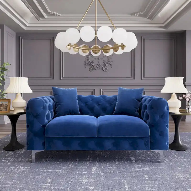 Causeuse 2 places en velours hollandais beige / bleu / gris / noir