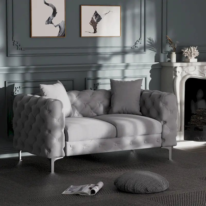 Causeuse 2 places en velours hollandais beige / bleu / gris / noir