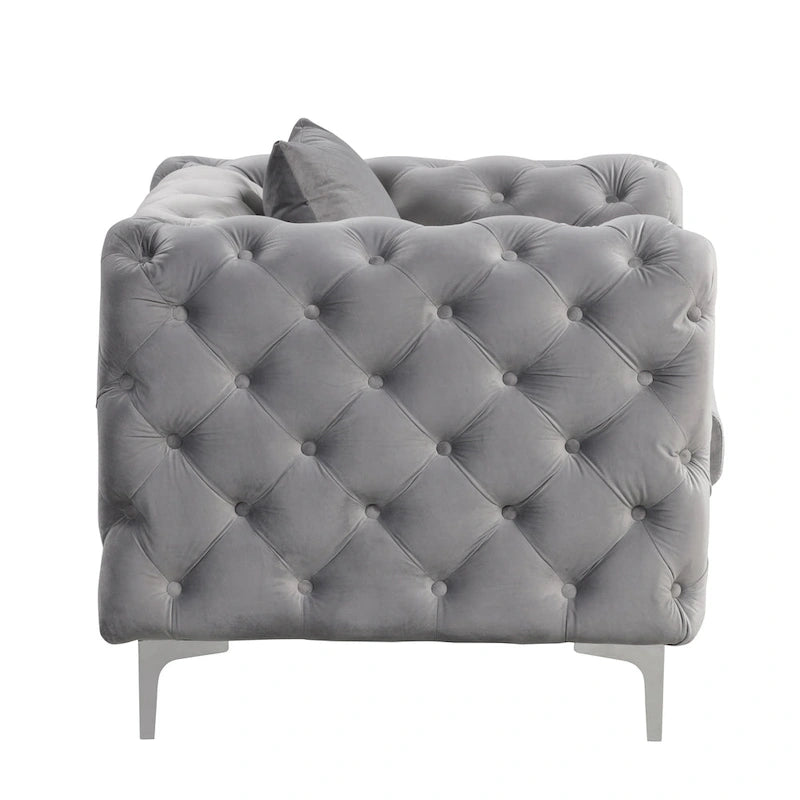 Causeuse 2 places en velours hollandais beige / bleu / gris / noir