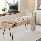 Banc 1 place en tissu aztèque crème et bleu foncé avec pieds épingles à cheveux