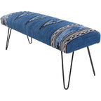 Banc 1 place en tissu aztèque crème et bleu foncé avec pieds épingles à cheveux