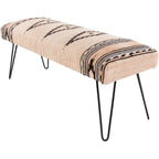 Banc 1 place en tissu aztèque crème et bleu foncé avec pieds épingles à cheveux