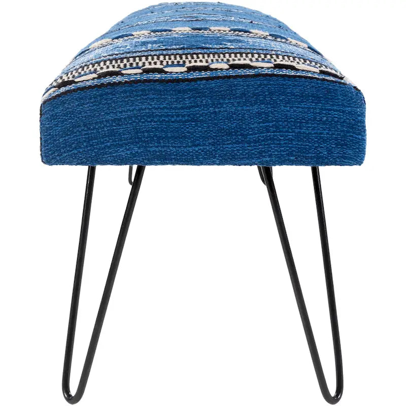 Banc 1 place en tissu aztèque crème et bleu foncé avec pieds épingles à cheveux