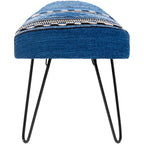 Banc 1 place en tissu aztèque crème et bleu foncé avec pieds épingles à cheveux