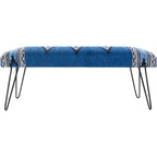 Banc 1 place en tissu aztèque crème et bleu foncé avec pieds épingles à cheveux