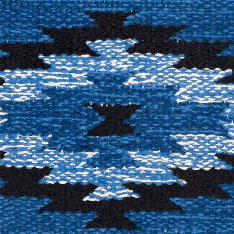 Banc 1 place en tissu aztèque crème et bleu foncé avec pieds épingles à cheveux
