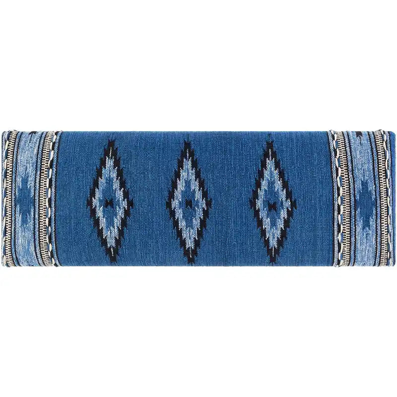 Banc 1 place en tissu aztèque crème et bleu foncé avec pieds épingles à cheveux
