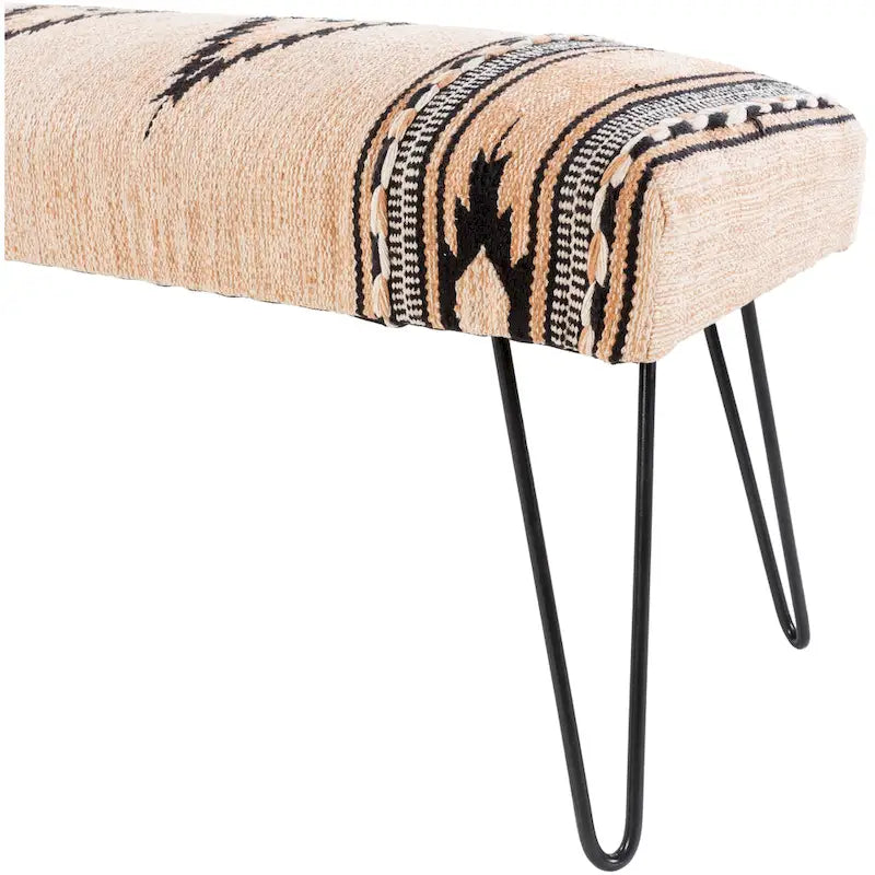 Banc 1 place en tissu aztèque crème et bleu foncé avec pieds épingles à cheveux