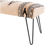 Banc 1 place en tissu aztèque crème et bleu foncé avec pieds épingles à cheveux