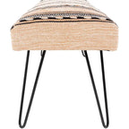 Banc 1 place en tissu aztèque crème et bleu foncé avec pieds épingles à cheveux