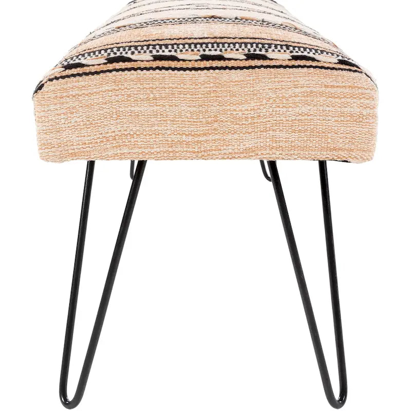 Banc 1 place en tissu aztèque crème et bleu foncé avec pieds épingles à cheveux