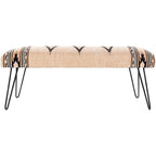 Banc 1 place en tissu aztèque crème et bleu foncé avec pieds épingles à cheveux