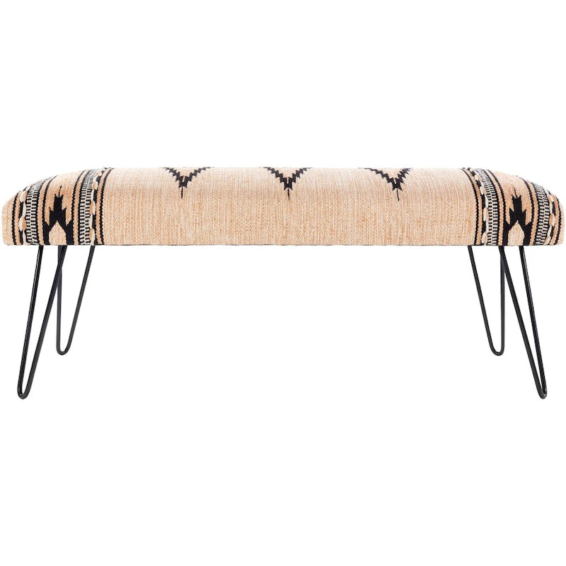 Banc 1 place en tissu aztèque crème et bleu foncé avec pieds épingles à cheveux