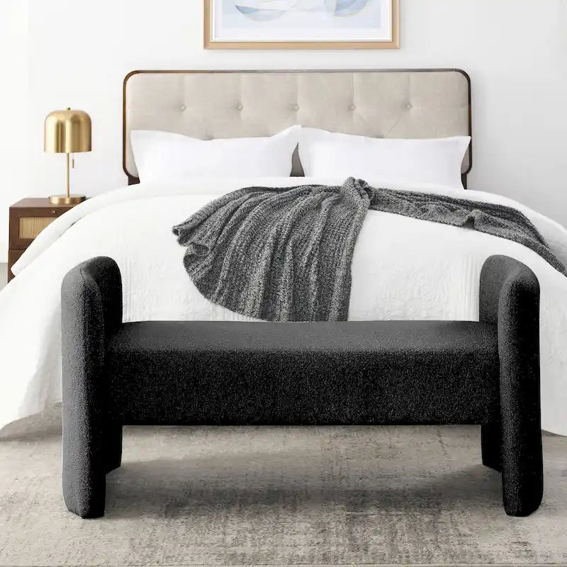 Banc rembourré moderne en forme de H, couleur gris ours en peluche / ivoire / noir, pour 1 personne