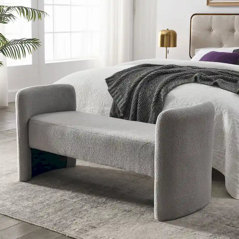 Banc rembourré moderne en forme de H, couleur gris ours en peluche / ivoire / noir, pour 1 personne