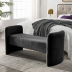 Banc rembourré moderne en forme de H, couleur gris ours en peluche / ivoire / noir, pour 1 personne