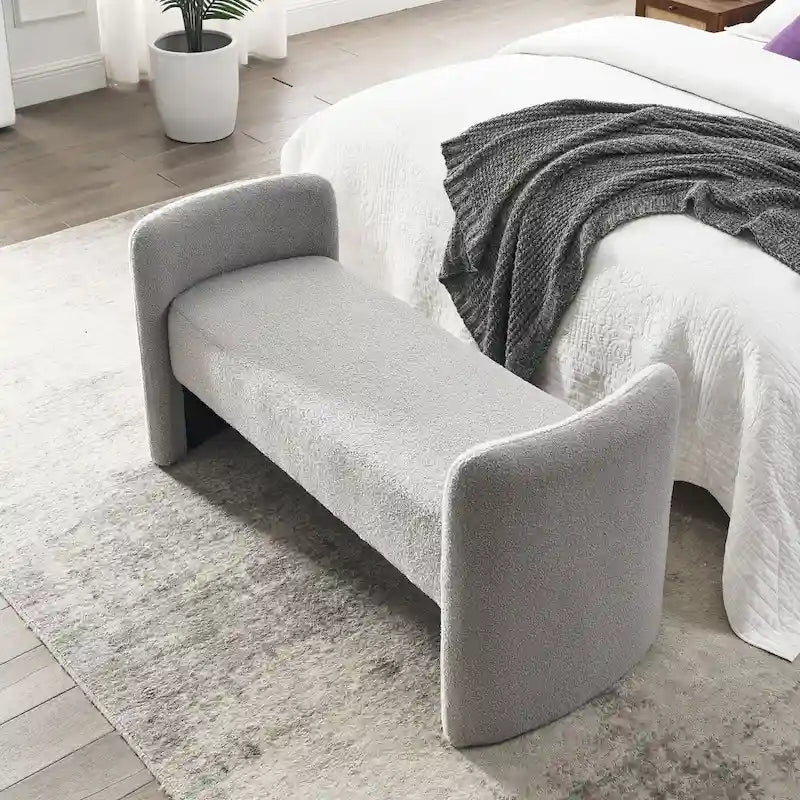 Banc rembourré moderne en forme de H, couleur gris ours en peluche / ivoire / noir, pour 1 personne