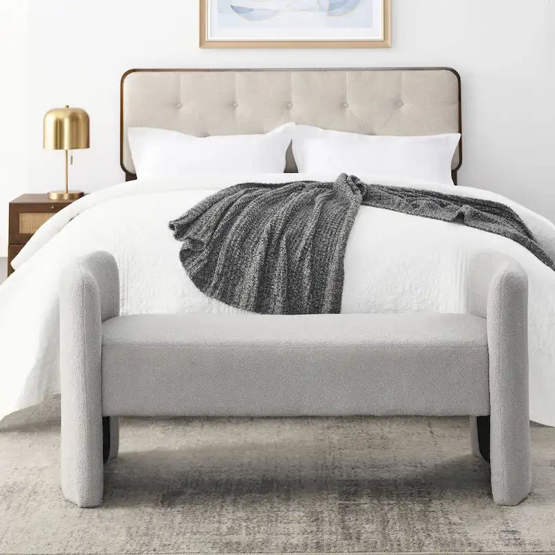Banc rembourré moderne en forme de H, couleur gris ours en peluche / ivoire / noir, pour 1 personne