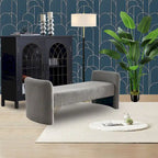 Banc rembourré moderne en forme de H, couleur gris ours en peluche / ivoire / noir, pour 1 personne