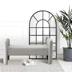 Banc rembourré moderne en forme de H, couleur gris ours en peluche / ivoire / noir, pour 1 personne