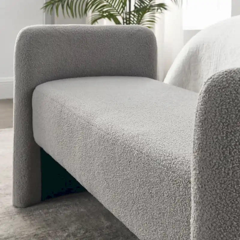 Banc rembourré moderne en forme de H, couleur gris ours en peluche / ivoire / noir, pour 1 personne