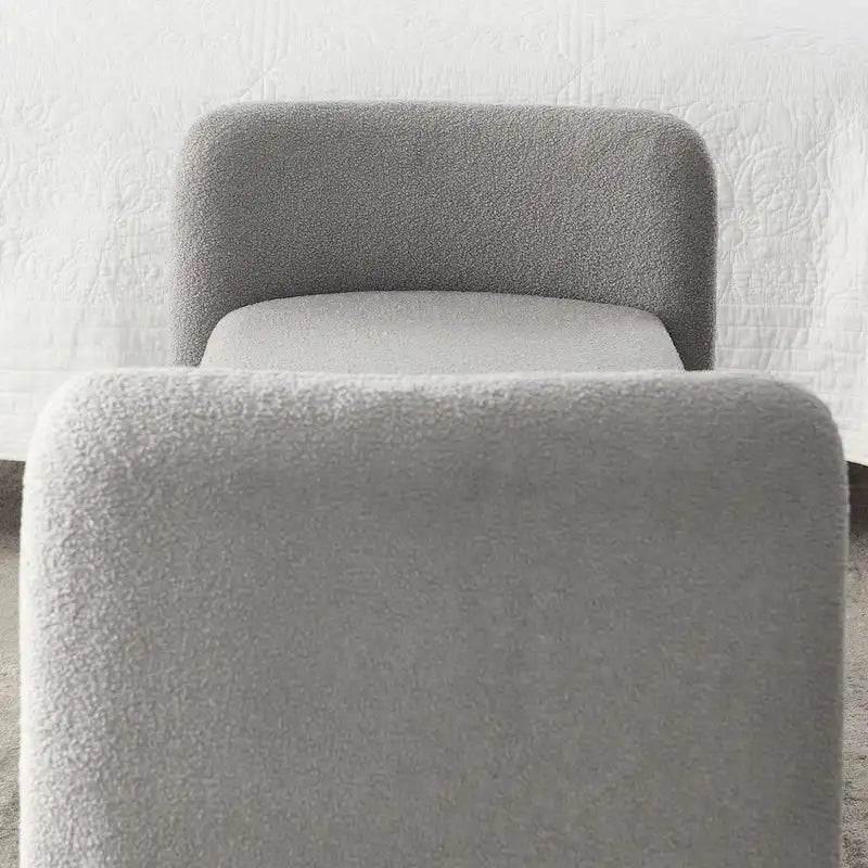Banc rembourré moderne en forme de H, couleur gris ours en peluche / ivoire / noir, pour 1 personne