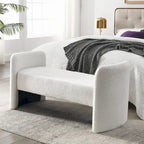 Banc rembourré moderne en forme de H, couleur gris ours en peluche / ivoire / noir, pour 1 personne