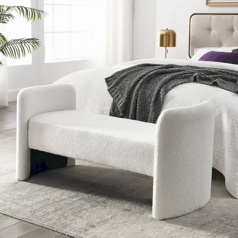 Banc rembourré moderne en forme de H, couleur gris ours en peluche / ivoire / noir, pour 1 personne
