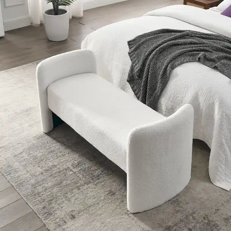 Banc rembourré moderne en forme de H, couleur gris ours en peluche / ivoire / noir, pour 1 personne