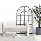 Banc rembourré moderne en forme de H, couleur gris ours en peluche / ivoire / noir, pour 1 personne