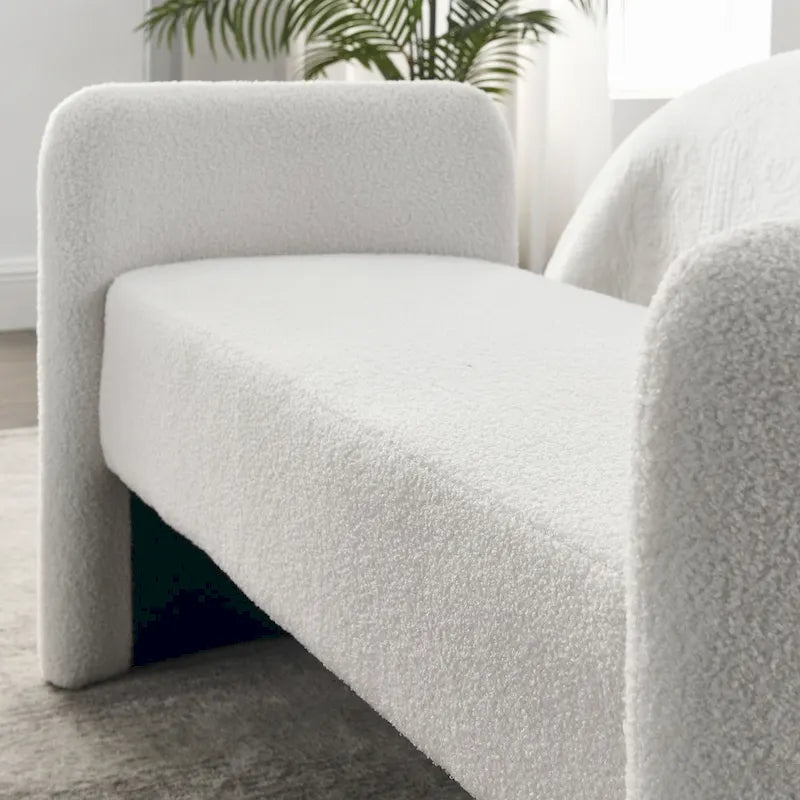 Banc rembourré moderne en forme de H, couleur gris ours en peluche / ivoire / noir, pour 1 personne