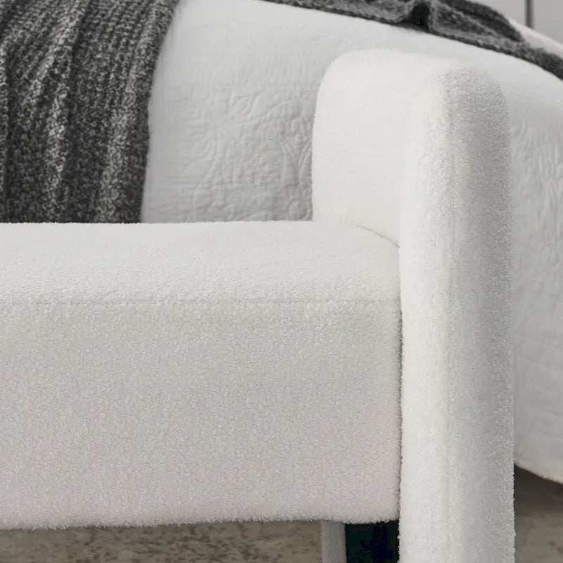 Banc rembourré moderne en forme de H, couleur gris ours en peluche / ivoire / noir, pour 1 personne