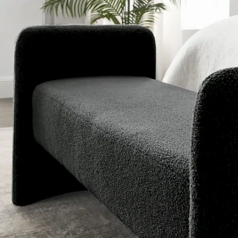 Banc rembourré moderne en forme de H, couleur gris ours en peluche / ivoire / noir, pour 1 personne