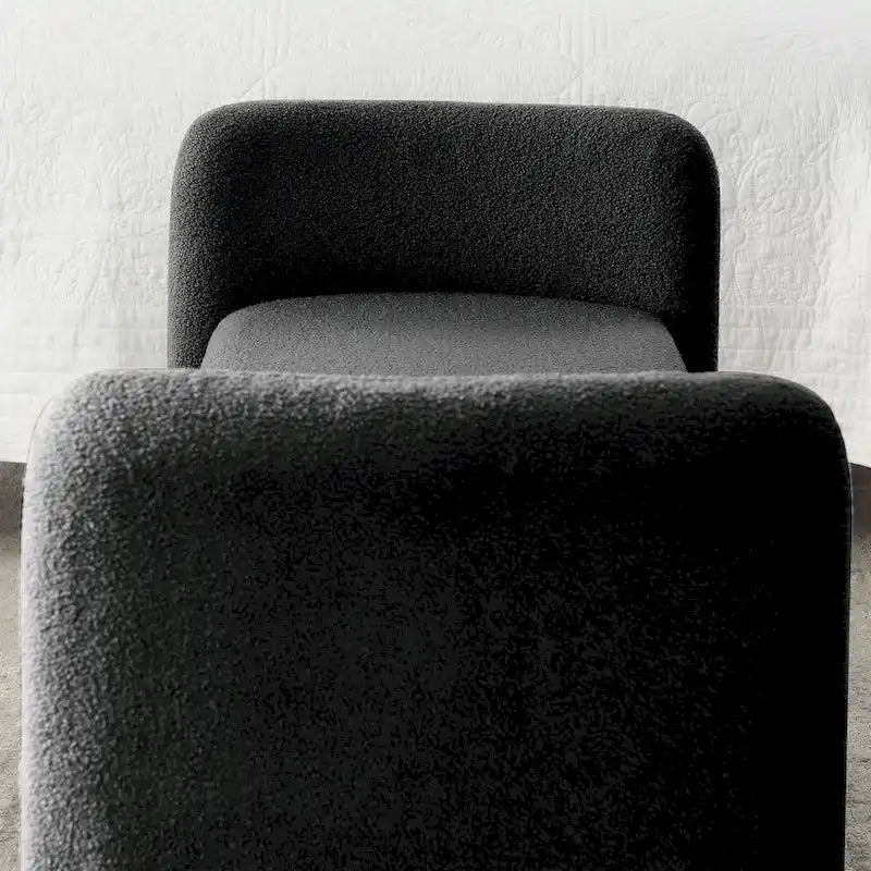 Banc rembourré moderne en forme de H, couleur gris ours en peluche / ivoire / noir, pour 1 personne