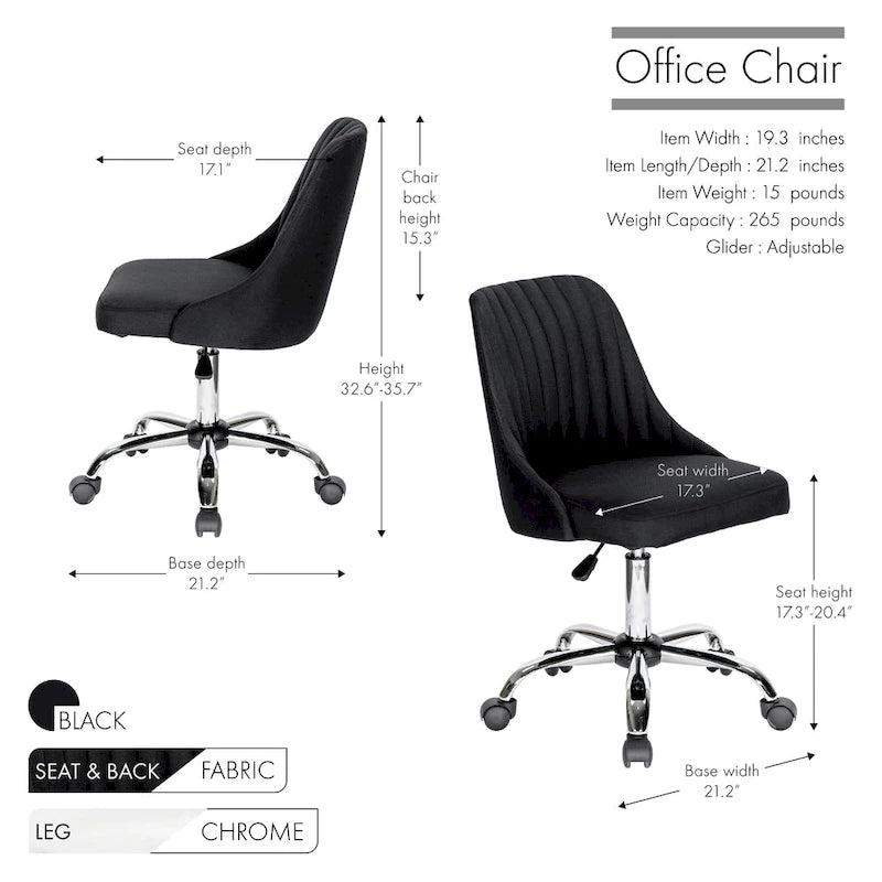 Fauteuil de bureau rembourré en tissu avec base chromée