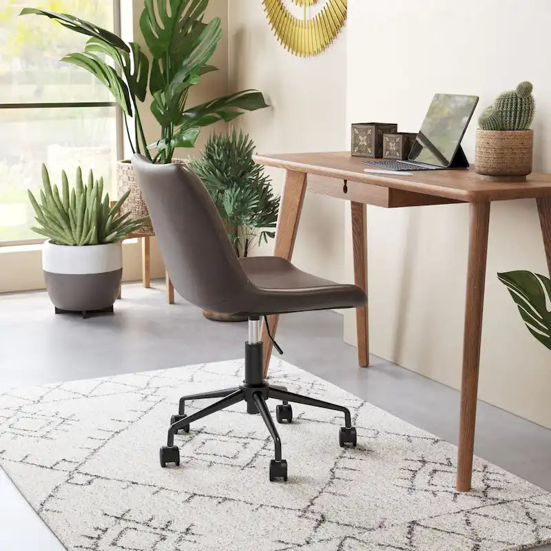 Chaise de bureau moderne Mid-Century en vinyle blanc / marron / gris avec structure en acier pour 1 personne