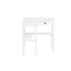 Bureau d'angle style campagne gris/blanc avec tablette coulissante pour clavier, étagères ouvertes et passe-câbles pour 1